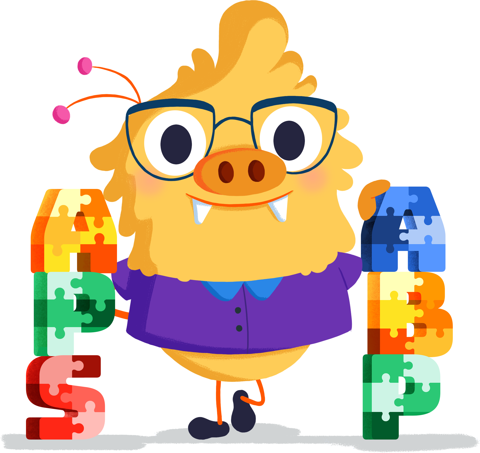 Ilustración de la mascota que acompaña el curso Aprendizaje competencial con ABP y APS en Educación Secundaria