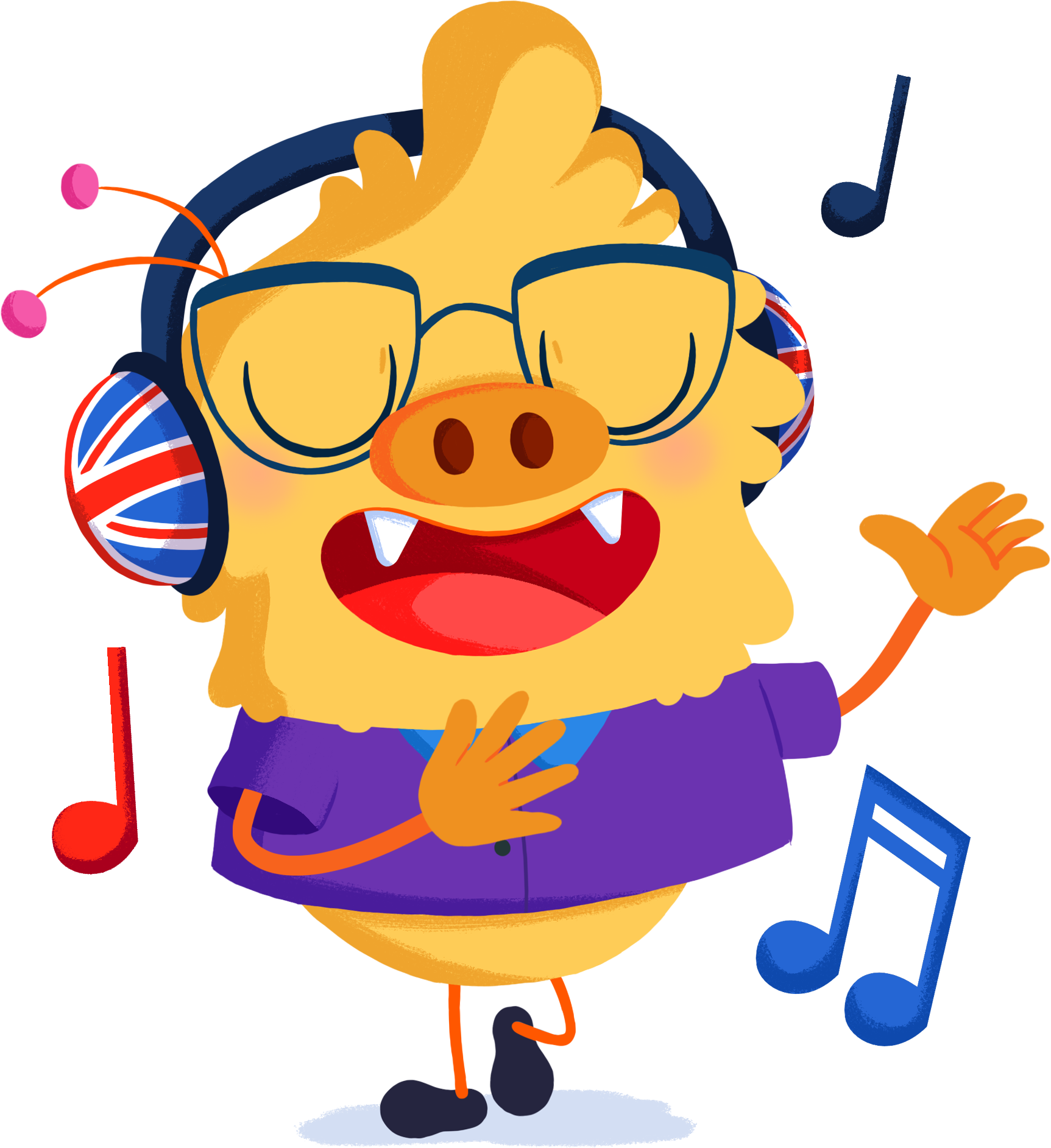 Ilustración de la mascota que acompaña el curso Cantamos en inglés. Guía práctica para introducir el inglés en Educación Infantil