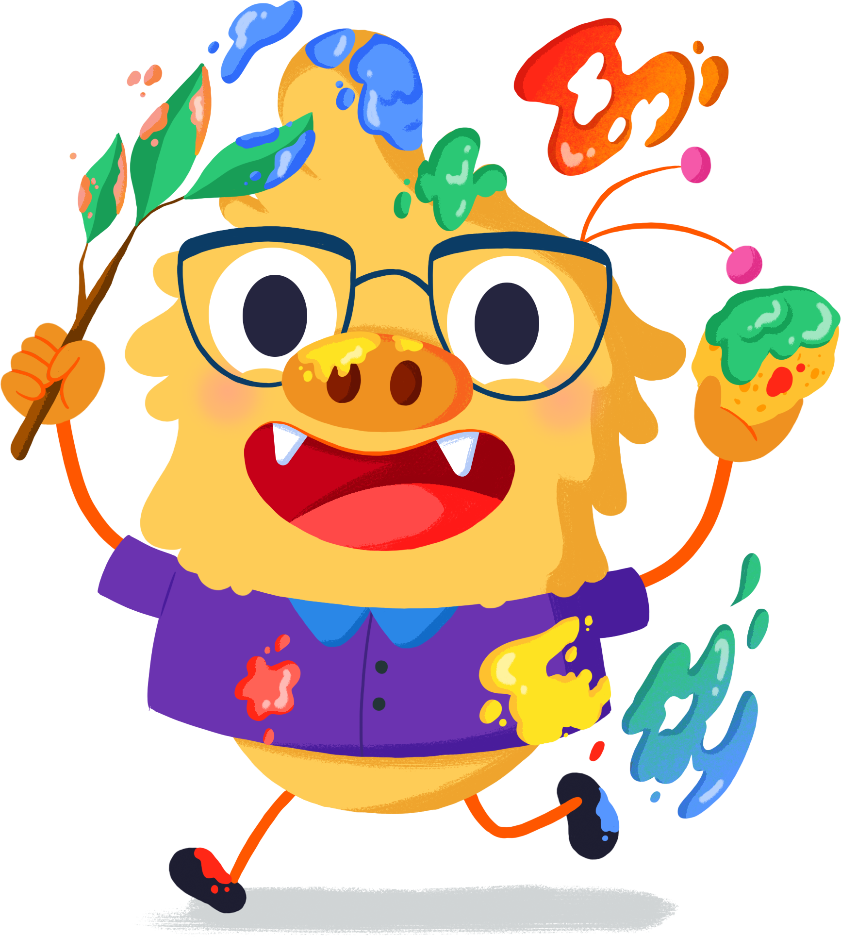 Ilustración de la mascota que acompaña el curso Pintura de acción en la Educación Infantil