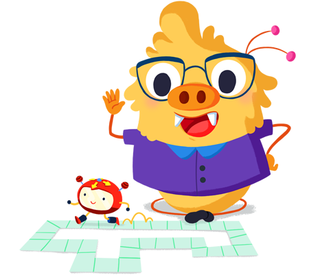 Ilustración de la mascota que acompaña el curso Robótica y Programación en educación infantil y en el ciclo inicial de primaria