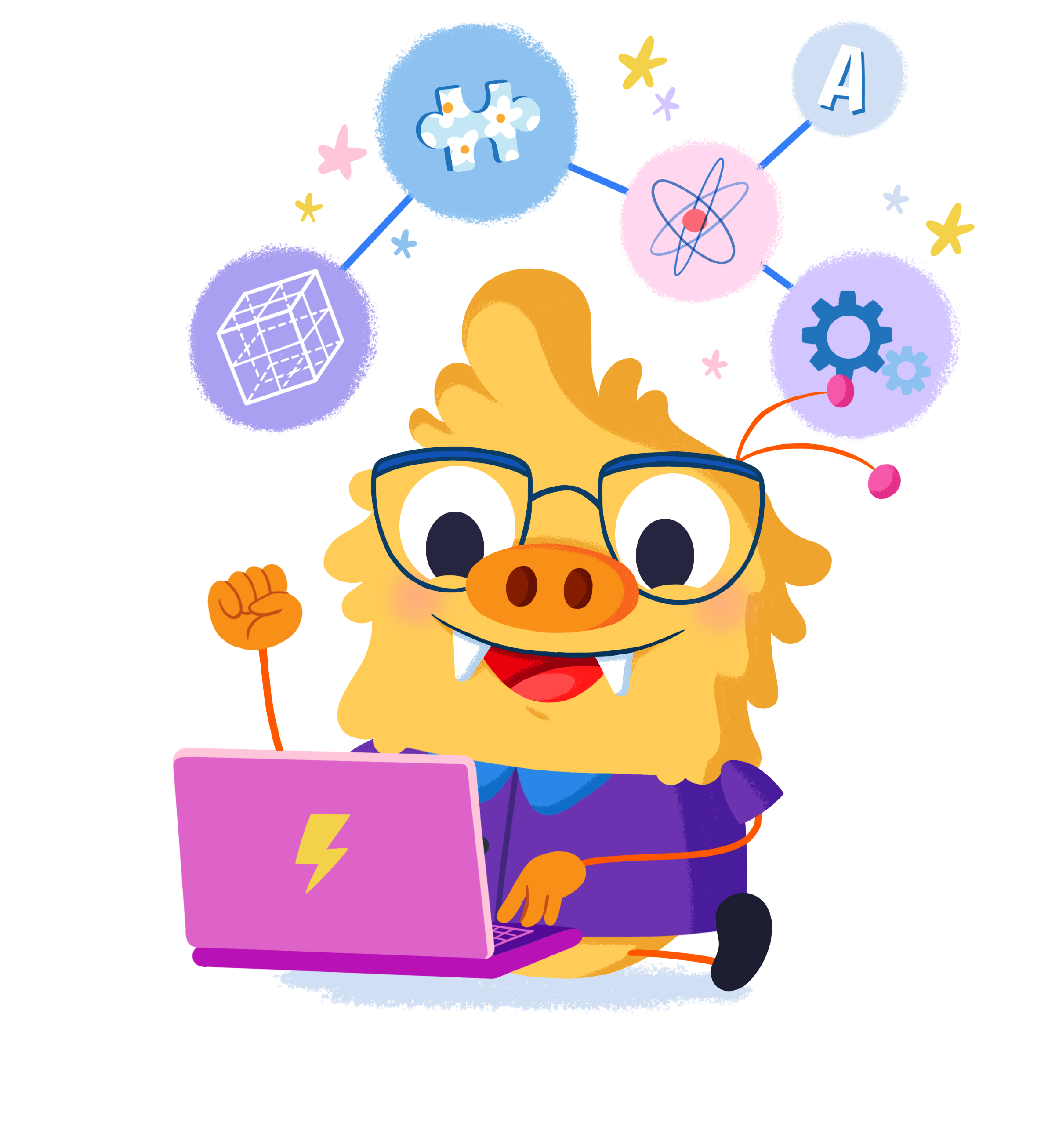 Ilustración de la mascota que acompaña el curso Entornos virtuales de aprendizaje (EVA) para docentes que quieren innovar