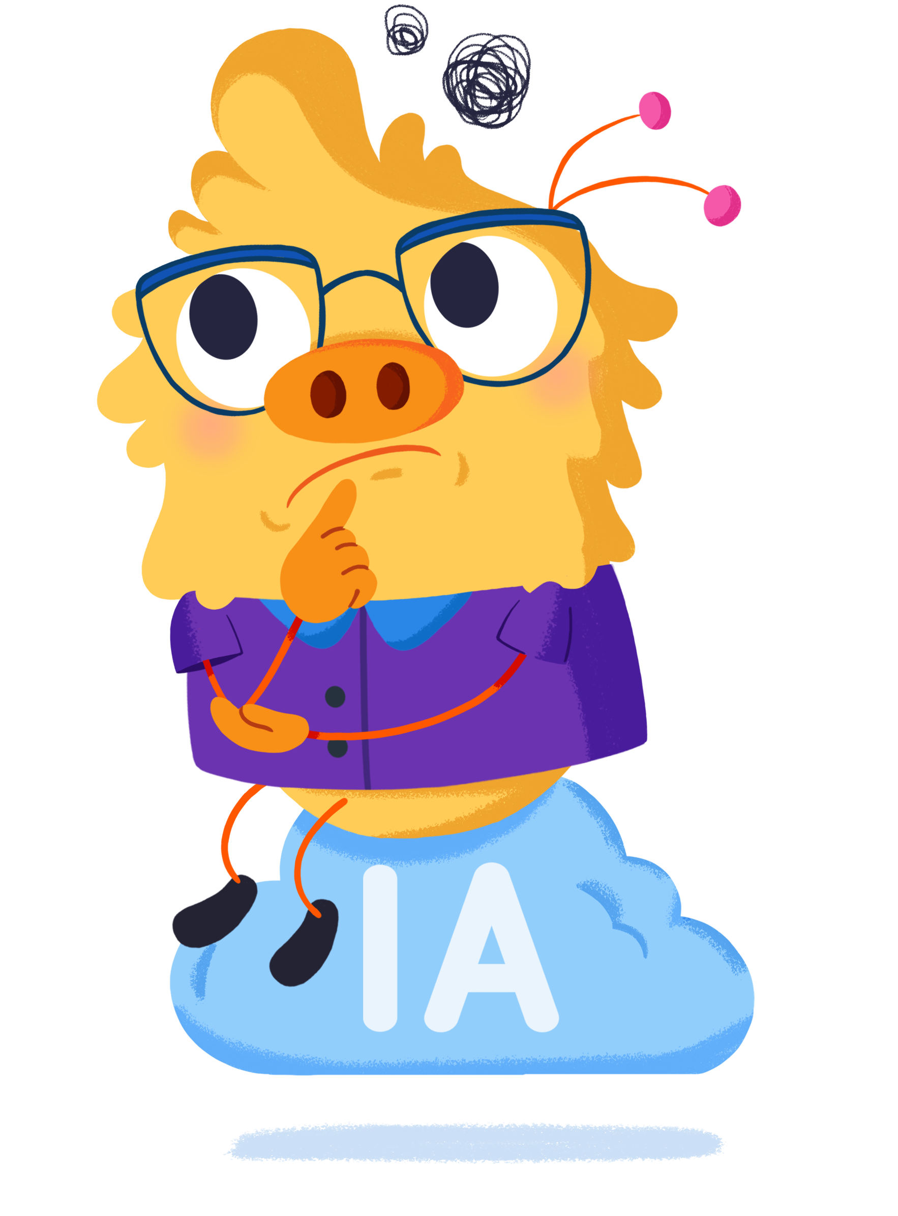 Ilustración de la mascota que acompaña el curso IA y pensamiento crítico: hacia un uso educativo, consciente y eficiente