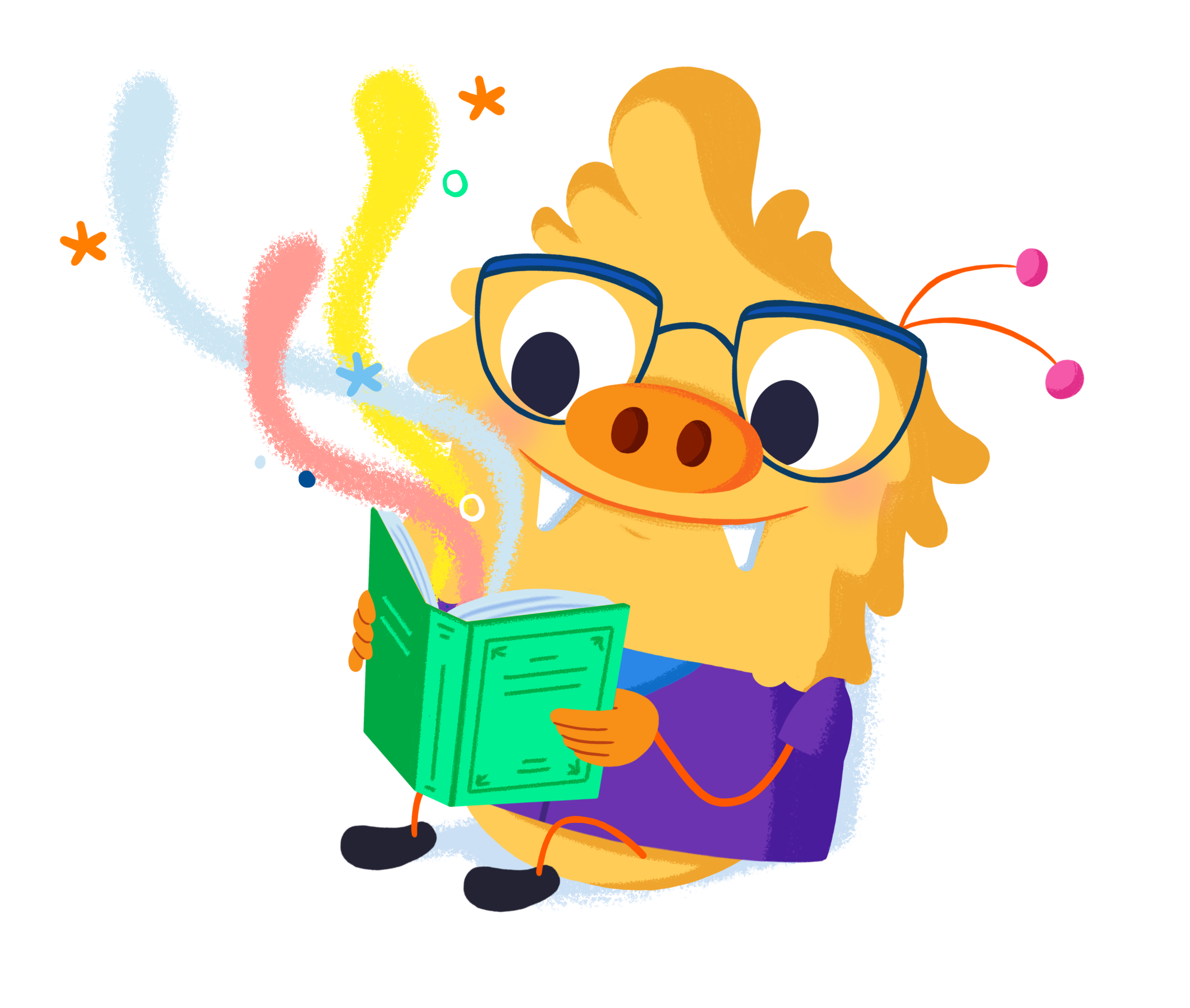 Ilustración de la mascota que acompaña el curso Las claves de la comprensión lectora: estrategias y actividades prácticas